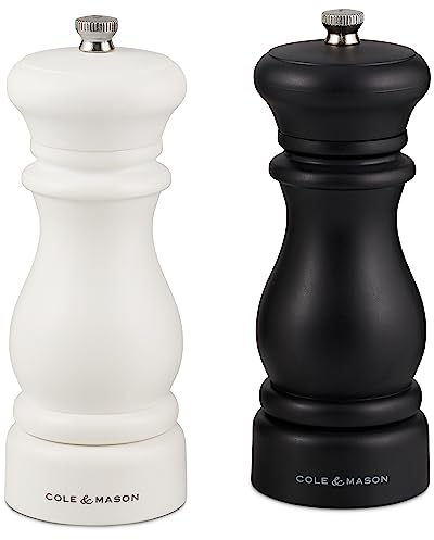 Cole & Mason Southwold Black & White Salt and Pepper Mill Set, Adjustable Grind, ABS Plastic, 165mm, Gift Set, Includes 2 x Salt and Pepper Grinders