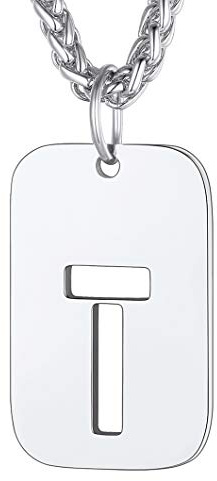 Richsteel Halskette Herren Kette Männer mit Buchstaben A-Z Silber Anhänger | Kette Buchstaben 55+5cm Anhänger für Herren Dogtag Namenskette Partnerkette mit Geschenkebox Personalisierbar Gravuren
