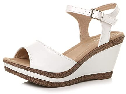 AJVANI Kvinnor damer hög kilklack plattformsspänne sommar peeptoe sandaler storlek, Vitt, 41 EU