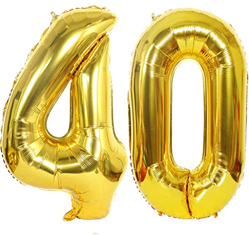 2 ballonger nummer 40 guld, Ouceanwin jättefolieballong nummer 40 XXL helium ballonger uppblåsbar i 40 tum, nummerballong 40 guld för födelsedag, bröllop, jubileum festdekoration (100 cm)