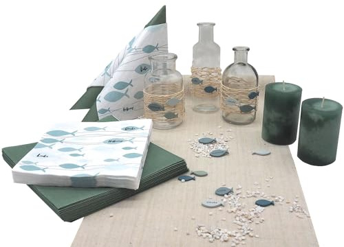 ZauberDeko Tischdeko Kommunion Konfirmation Salbei Mint Grün Natur Vasen Streudeko Set 20 Personen