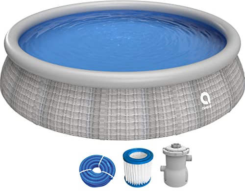 Avenli Pool 396 x 84 cm Family Prompt Set Pool Aufstellpool mit Pumpe Schläuchen Filterkartusche Pool-Set grau Gartenpool rund Schwimmbecken für Familien & Kinder graue Rattan-Optik