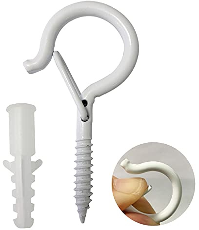 20 stycken krokskruvar skruvkrokar 4 mm x 55 mm takkrokar tung belastning med säkerhetsspänne med skruvar för att hänga växtkorgar fågelhus vindspel lyktor ljuskedjor (vit)