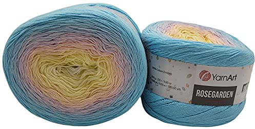 YarnArt Rosegarden Ullnystan, 500 gram, färggradient, 100 % bomull, stickylle, flerfärgad (blå lila rosa gul 311)