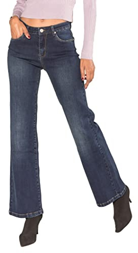 Nina Carter P080, jeans da donna a zampa Bootcut, a vita alta, elasticizzati, jeans a campana, look usato, XS