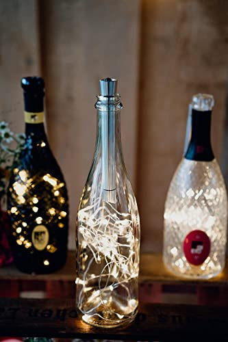 hellum LED Flaschen Licht 2er, Timer & Batterie (1xAA) warmweiß je 20 LED | Flaschen Lichterkette mit Korken aus Metall, für Hochzeit, Geburtstag, Flaschenlicht für Weihnachten Valentinstag 150582