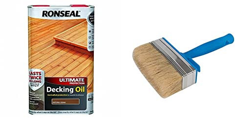 RONSEAL RSLUDONC5L 5L Ultimate Protection Decking Oil - Natural Cedar & Silverline 394974 Block Brush 115 mm / 4-1/2