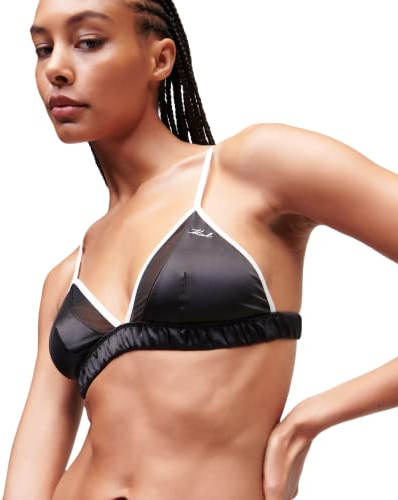 KARL LAGERFELD Damen Satin-Triangel-BH Mit Karl-Signatur, Schwarz, M
