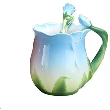 Tasse à café Girl coeur tasse créative fleur céramique tasse os chine tasse de café fleur tasse tasse de tasse de thé rose Tasses (Color : Blue)
