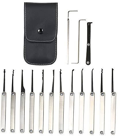Leepesx Lock Picking Set - 15 Stücke Edelstahl Kit für Praxis und Training - Werkzeug für Schlosser, Anfänger und Profis