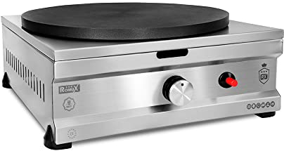 Romux® Crepera Profesional Simple a Gas de Sobremesa en acero inoxidable con 1 Placa de Hierro Fundido de 40 cm Ø | Crepera Industrial | Potencia 3 kW | Bares y Restaurantes