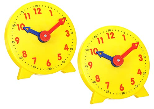 PATIKIL 4 inch Teaching Clock, 2 Pack Learn Clock Learning Tell Time Analog Clock Demonstration Clock 12 Hour 2 Pointers for Classroom Teacher, Yellow