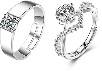 QKEPCY Paar Ringe 925 Sterling Silber Trauringe für Damen Herren Moissanite Offen Verstellbar Ringe Verlobungsring Eheringe Hochzeit Ring Partnerringe Schmuck Geschenk