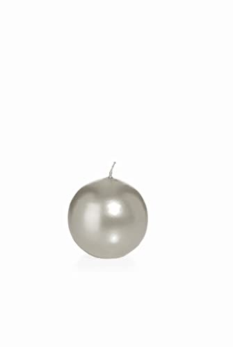 INNA-Glas Candela a Sfera Rosella, Argento, Ø6 cm, 10h | Made in Germany - Candela Rotonda