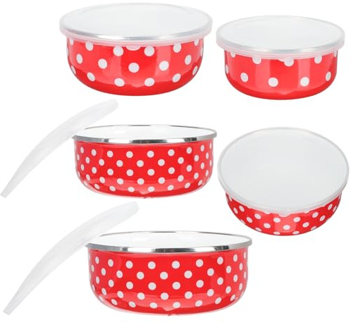 Alipis 5-Teiliges Emailliertes Schüssel-Set Tragbares Utensilien-Set Keramik-Geschirr-s Vintage-Geschirr- Salatbehälter Für Kühlschrank Salat-Shaker-Schüssel Mit Deckel