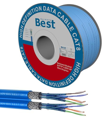 CAT 8 50m Duplex Netzwerkkabel Reines Kupfer LAN Verlegekabel S/FTP | 100 % reines Kupfer, Duplex LAN Verlegekabel, Ethernet Netzwerkkabel, S/FTP, 40 Gbit, PoE++, LSZH, Patchpanel