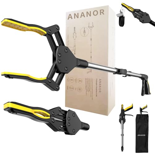 ANANOR 81 cm Faltbare Greifzange für Senioren, Upgrade Breiter Kiefer mit 360° Drehbarer Kopf & Aufbewahrungsbeutel, Robuste Greifer mit Magnet-Greifarm, Müllgreifer Zange, Armverlängerung