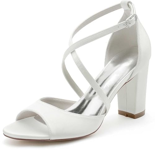 Scarpe da Sposa Punta Aperta Sandali Donna con Tacco Cerimonia Fibbia Tacco Largo Estivi Scarpe Cinturino alla Caviglia Heeled Sandal Sposa Tacchi /JY2022-6