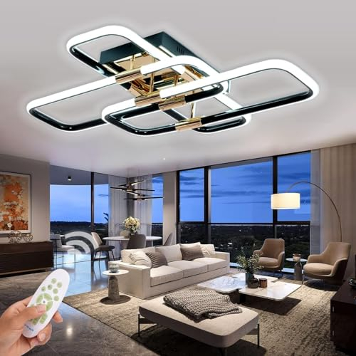 SXLXQM LED Deckenleuchte 54W Deckenlampe Wohnzimmer mit Fernbedienung Dimmbar 3000K-6000K, 80cm Moderne Schwarz Geometrisch Einfachheit Wohnzimmerlampe für Schlafzimmer Esszimmer Büro