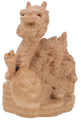 HOLIDYOYO Chinesische Drachenstatue Aus Holz Feng Shui Hölzerne Drachenfigur Skulptur Tierkreiszeichen Maskottchen Einweihungsgeschenk 2024 Jahr des Drachen Dekoration 10 2 cm