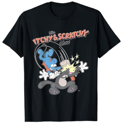 Los Simpsons Picazón y Scratchy Hammer Clásico Dibujos Animados Caos Camiseta