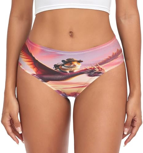 RPLIFE Statue of Liberty in Starry Night by Van Ladies Briefs, Breathable Underwear Women Briefs, A Half Duck Half Dragon Flies Through Sky, XL