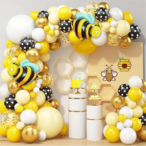 LAISLLA Kit Arco Guirnalda Globos, 115 piezas Abejas Decoración Cumpleaños Niña, Amarillo Blanco Globos Aluminio para Fiesta Cumpleaños Niñas, Decoración Baby Shower