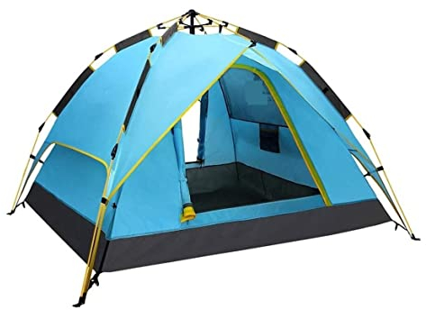 Camping Zelt Strandzelt Zelt Familien-Campingzelt 3-4 Personen Mit 2 Türen 4 Mesh-Fenster Doppelschicht Sofortzelt Automatisches Aufklappen Tragbares Zelt für Reisen ( Color : Blue , Size : 220*200*13