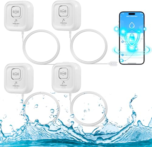 Detecteur de Fuite d'eau, 2,4GHz WiFi Alarme Maison sans Fil Compatible avec L'application Tuya, 100dB Capteur de Niveau d'eau avec 105cm Détachable Câble Alarme Piscine pour Cuisines, Caves, Sols