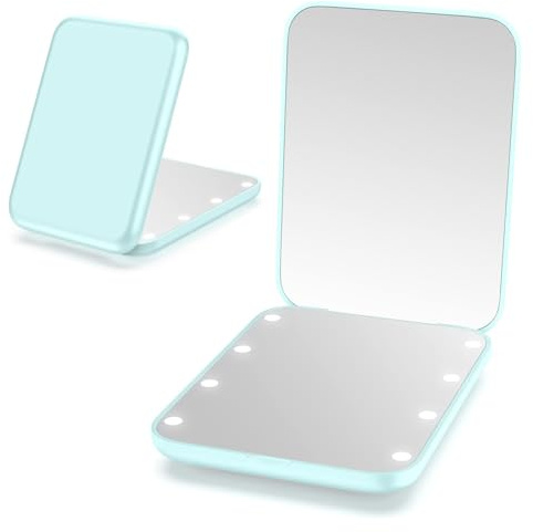 Giazee Compact Mirror, 1X/2X Magnifying Travel Makeup Mirror with LED Light – Portable Pocket Mirror for Purse & Handbag, Small Lighted Compact for Beauty & Touch-Ups