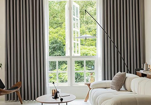 Gualiy Gardinen Vorhänge 2er Set mit Ösen, Gardinen Vorhänge Blickdicht Einfarbig Fenstervorhänge Schlafzimmer B 96 x H 115 cm Schlafzimmer Vorhänge Modern, Grau