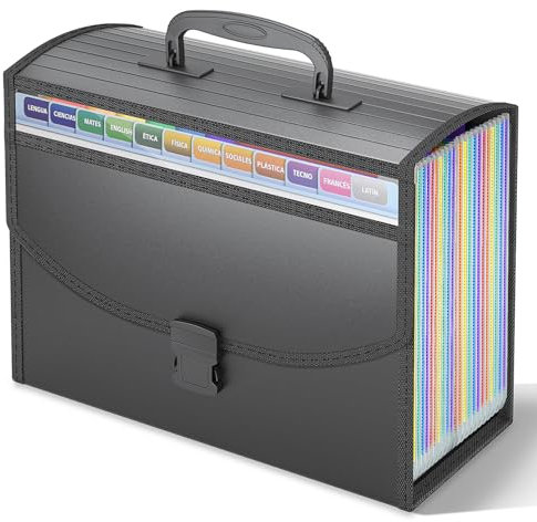 25 Pockets File Organiser Box Files Folder with Handle,Vanulee Document Organiser File Box,Concertina File Expanding A4 Paperwork Filing Paper Organiser for Home School Office Travel,2pcs Tabs