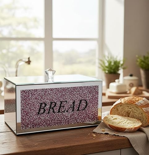 Biznest Crushed Crystal Diamond Bread Bin Box Jar Kitchen Storage Container 35cm Perfect Shape Glass Container (Pink)