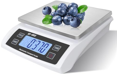 Large Digital Kitchen Scale 30kg/66lb Food Scale for Baking Cooking Stainless Bread Scale with LCD Display Counting Scales for Coins Adapter Included(Stainless White)