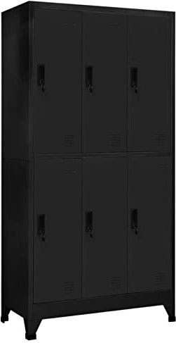 IKAYAA Spind Schrank Schließfachschrank mit 6 Fächern Metallspind Abschließbar Umkleideschrank Lagerschrank Spind Metallschrank Wertfachschrank Schließfach Stahl Schwarz