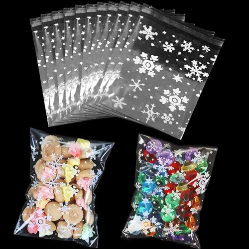 RIVIEVAL 100 Stück Zellophantüten, durchsichtige, Selbstklebende Kekstüten, Plastiktüten für Süßigkeiten zum Backen, für Kekse, Bonbons, Gebäck, Schmuck, Seifen, Karten und Desserts (17 × 23 cm)