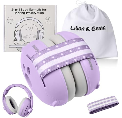 Lilian&Gema 2 in 1 Cuffie Neonato Antirumore -25dB,Protettori acustici per neonati,archetto regolabile,antiscivolo e antistress, protezione acustica ideale per neonati fino a 48 mesi