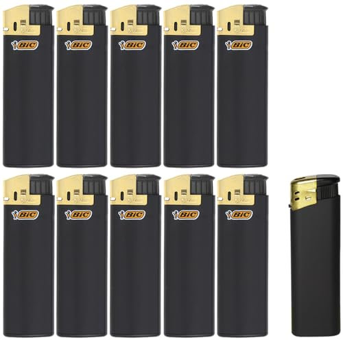 BIC Maxi J38 schwarz/Gold Piezo Zündung inkl. 1 Sepilo Soft Flame Feuerzeug wiederbefüllbar (10)
