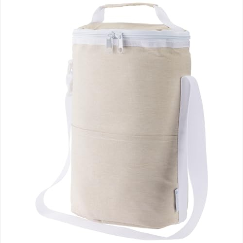 Navaris Borsa Termica per Bottiglie 1,5 Litri - Borsa Frigo 2 Bottiglie o 4 Lattine - Porta Bottiglia Termico Refrigerante - per Acqua Vino e Bevande - Tracolla e Cerniera - Beige