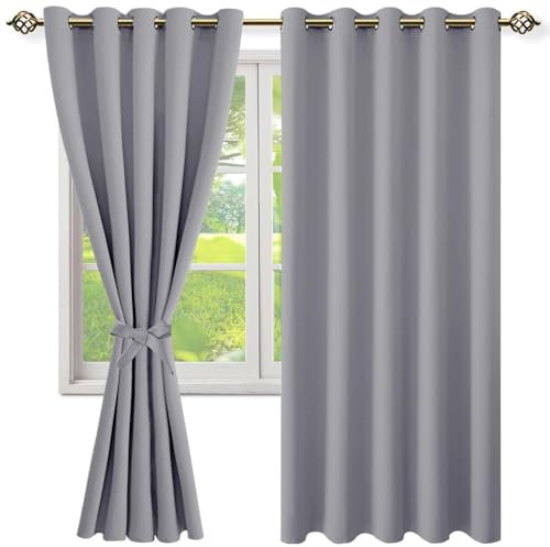 NINGBAI Gardinen Wohnzimmer/2Er Set Ösenvorhang 120 x 260 cm Einfarbige/Winter Extra Warm/Modern Gardinen Lärmschutzvorhang für Jedes Fenster, Hellgrau