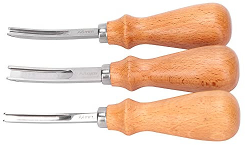 ZASCHMOY Kit Edger in Pelle Professionale con Manico in Legno per Imbarcazioni Fai -da -Te | 3pcs Strumenti di Taglio in Acciaio | Ideale per Il Taglio e la Smussatura in Pelle | Dimensioni Portatili