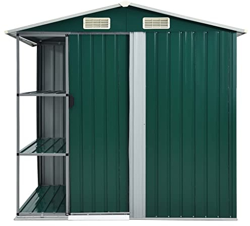 Abri de jardin avec étagère en fer galvanisé et plastique, 205 x 130 x 183 cm, idéal pour les abris de jardin et les abris à outils, durable et résistant aux intempéries