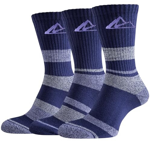 Effeet Calzini Trekking Donna 39-42 35-38, 3 Paia Calzini Sportivi in Cotone Anti-Vesciche Anti-Sudore Traspiranti, Calze Spugna per Running, Tennis e Trekking