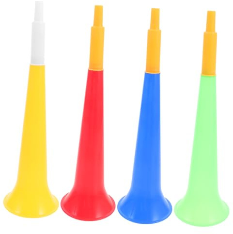 FRCOLOR Bocinas De Fútbol Juguetes Que Hacen Ruido Para Niños Tamaño Estándar Plástico Multicolor Accesorios Para Animar Fiestas Infantiles y Eventos Deportivos Pack De 4