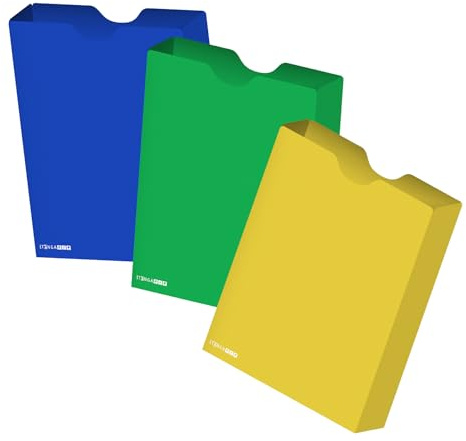 itenga Heftbox DIN A4 im 3er SET – Aufbewahrungsbox für Hefte & Blöcke | aus extra stabilem 0,7mm PP Kunststoff | flach geliefert, faltbar | für Schule, Studium & Büro (blau grün gelb)