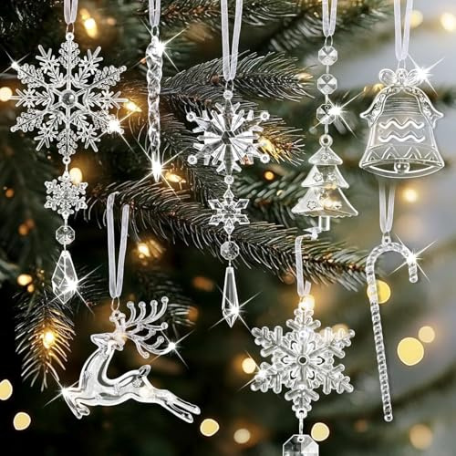 Alluring 12 Stück Acryl Eiszapfen Schneeflocke Eistropfen Anhänger, Weihnachtsbaum Kristall Dekorationen, Weihnachtsbaumschmuck für Weihnachtsbaumparty Winter Hochzeit Party Dekorationen