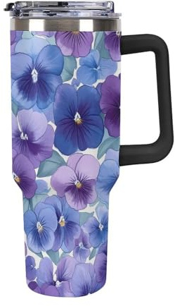Blue Purple Pansies Coffee Cups Travel Mug Insulated Tumbler Water Bottle Large