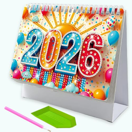 Beojonvy Diamond Painting Kalender 2026, Diamantmalerei Tischkalender zum Aufstellen Papierkalender DIY Weihnachtsgeschenke, Geeignet für Büro, Zuhause, Schule