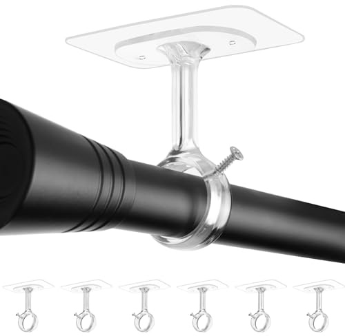 6 Stück Gardinenstange ohne Bohren für Decke und Wand (Transparent) | Gardinenstangenhalterung zum Kleben mit Schrauben, Passend für Ø25-32mm, Ideal für Badezimmer, Fenster, Kleiderschrank