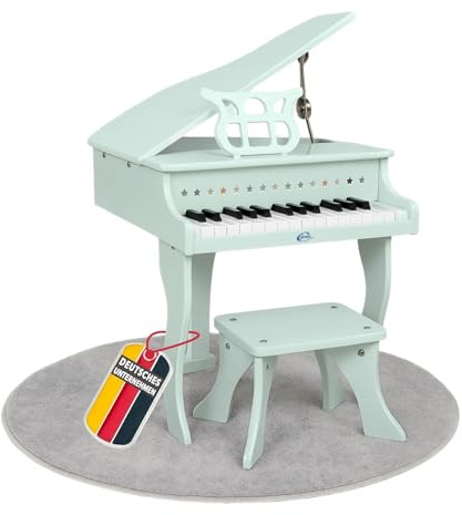 Coemo Kinder-Klavier, 25 Tasten Piano für Kinder, Musik Lerninstrument Spielzeug, Motorikspielzeug, Holzklavier für Kleinkinder, Mädchen, Jungen Flügel mit Hocker 50x52x50 cm